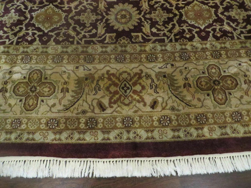 Indian Agra Rug 10x14 Vintage Handmade Larastan Wool Carpet Maroon Floral by Jewel Rugs