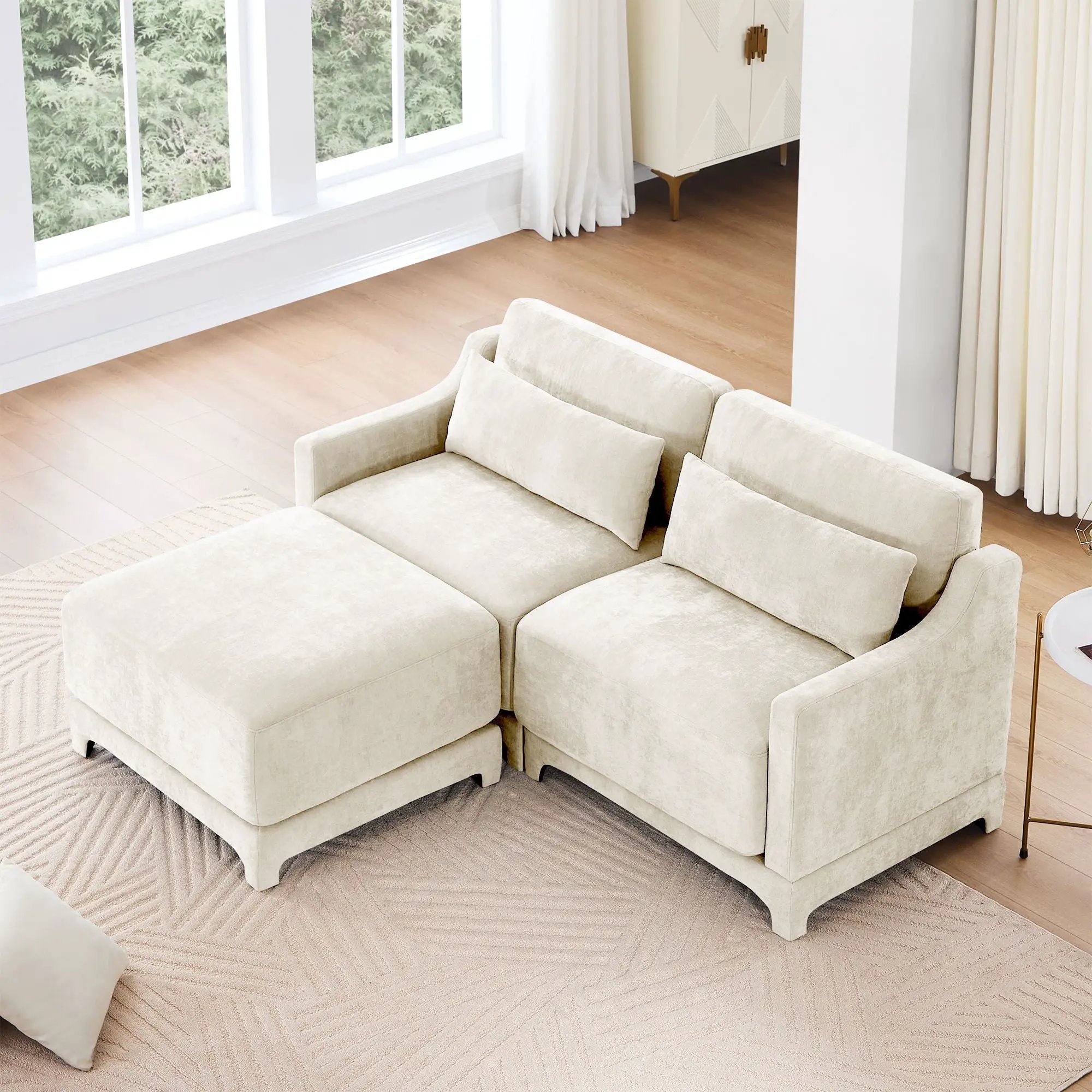 Stylish Sofa With Ottoman And Lumbar Pillows, Ergonomic Design by HouseOfZazla
