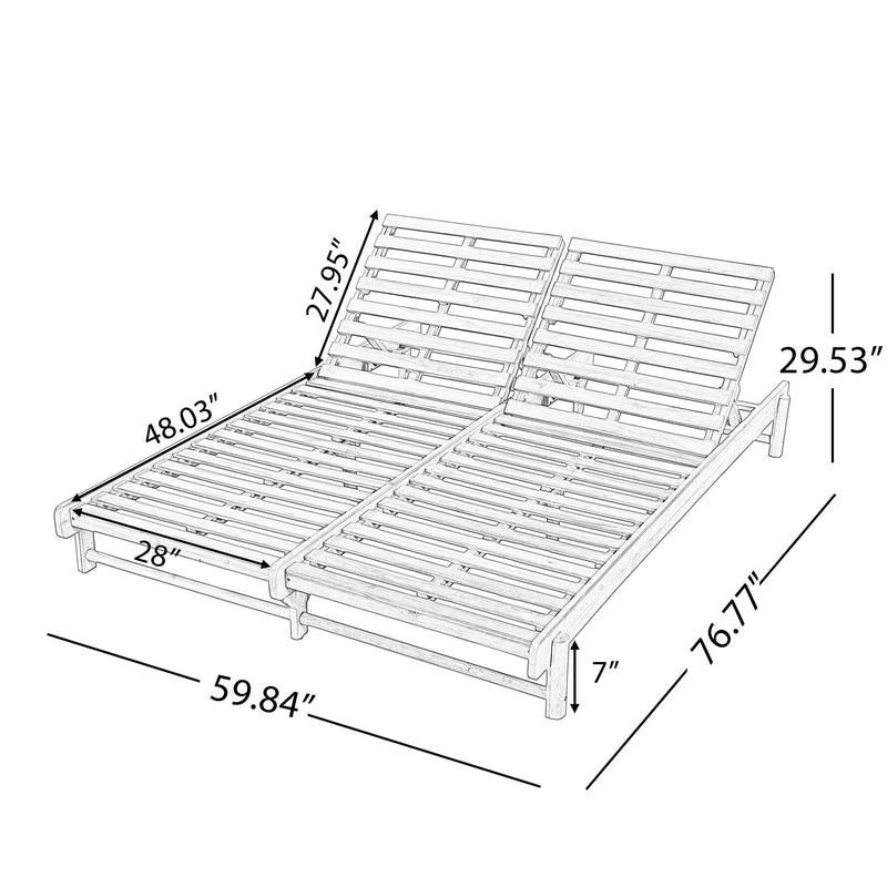 Light Teak Finish Acacia Wood Double Chaise Lounger by HouseOfZazla