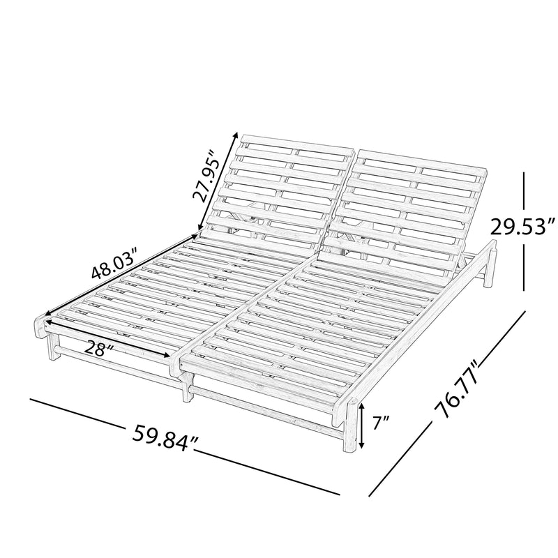 Light Teak Acacia Wood Double Chaise Lounger Set, photo 3 of 10