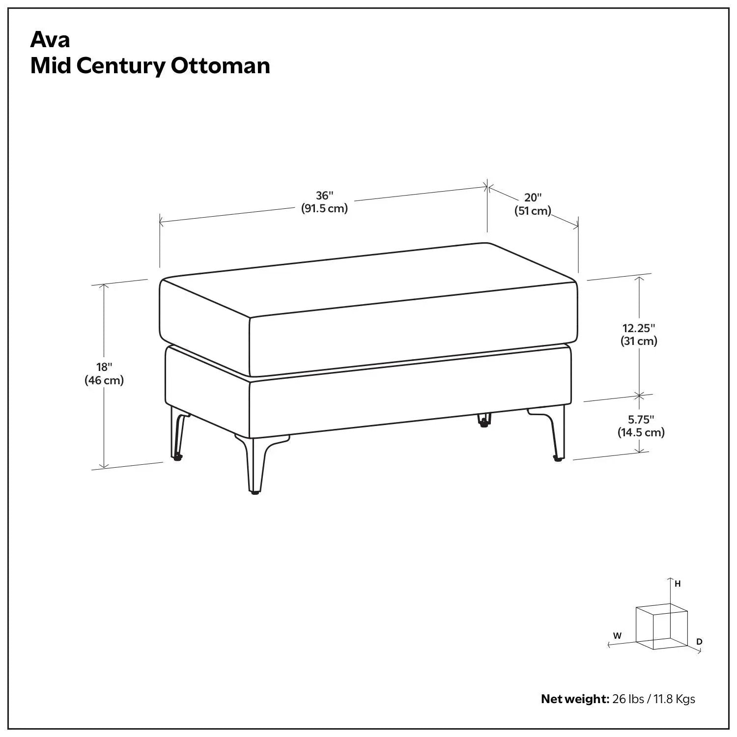 Ava - Versatile Mid Century Ottoman by Unique Piece Furniture