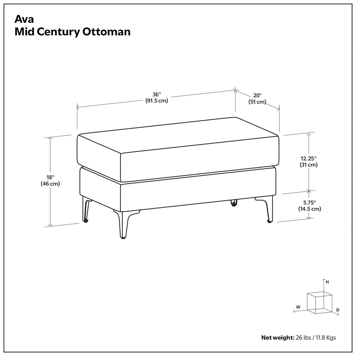 Versatile Mid Century Ottoman with Eco-Friendly Upholstery - Beige or Dark Gray, photo 22 of 26