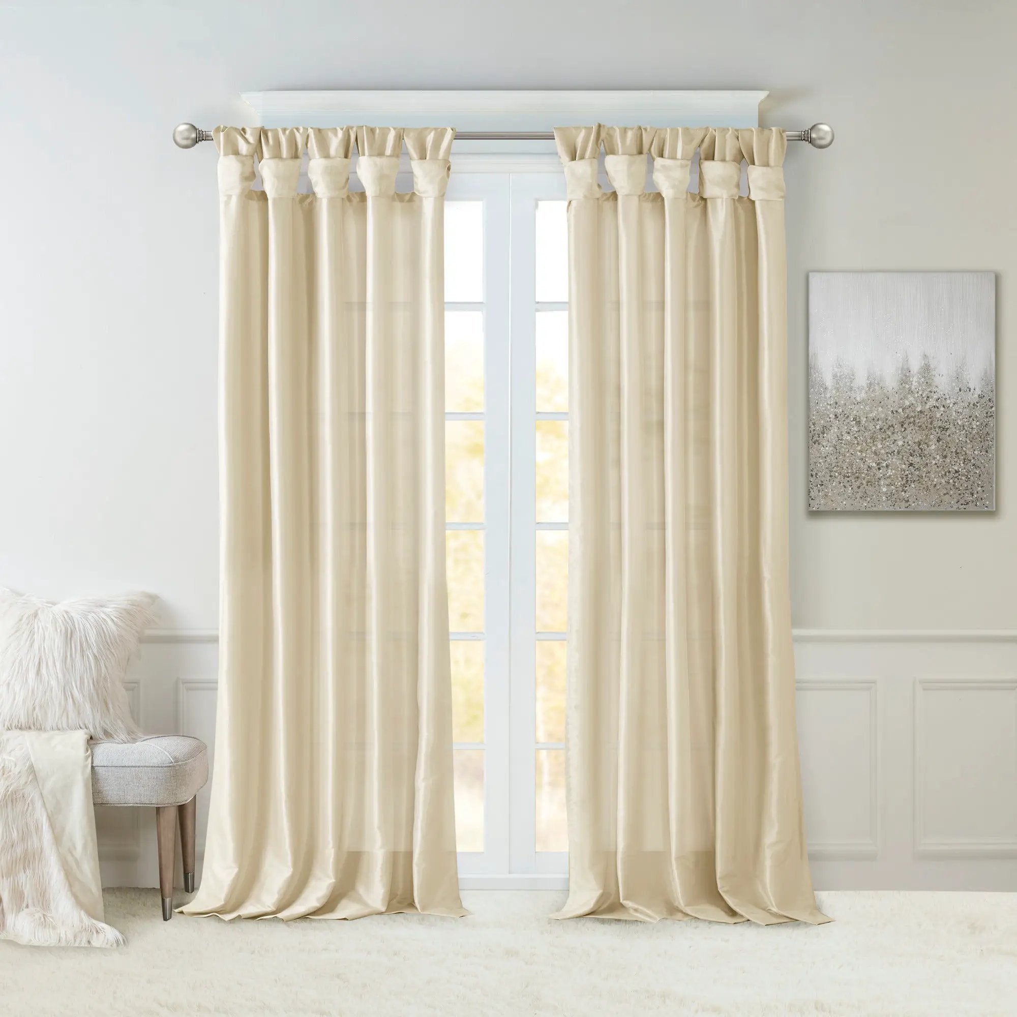 Twist Tab Lined Window Curtain Panel Champagne 50x95 by HouseOfZazla