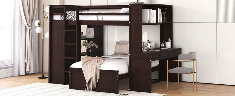 Loft Bed With A Twin Size Standalone Bed, Shelves, Desk, And Wardrobe by HouseOfZazla
