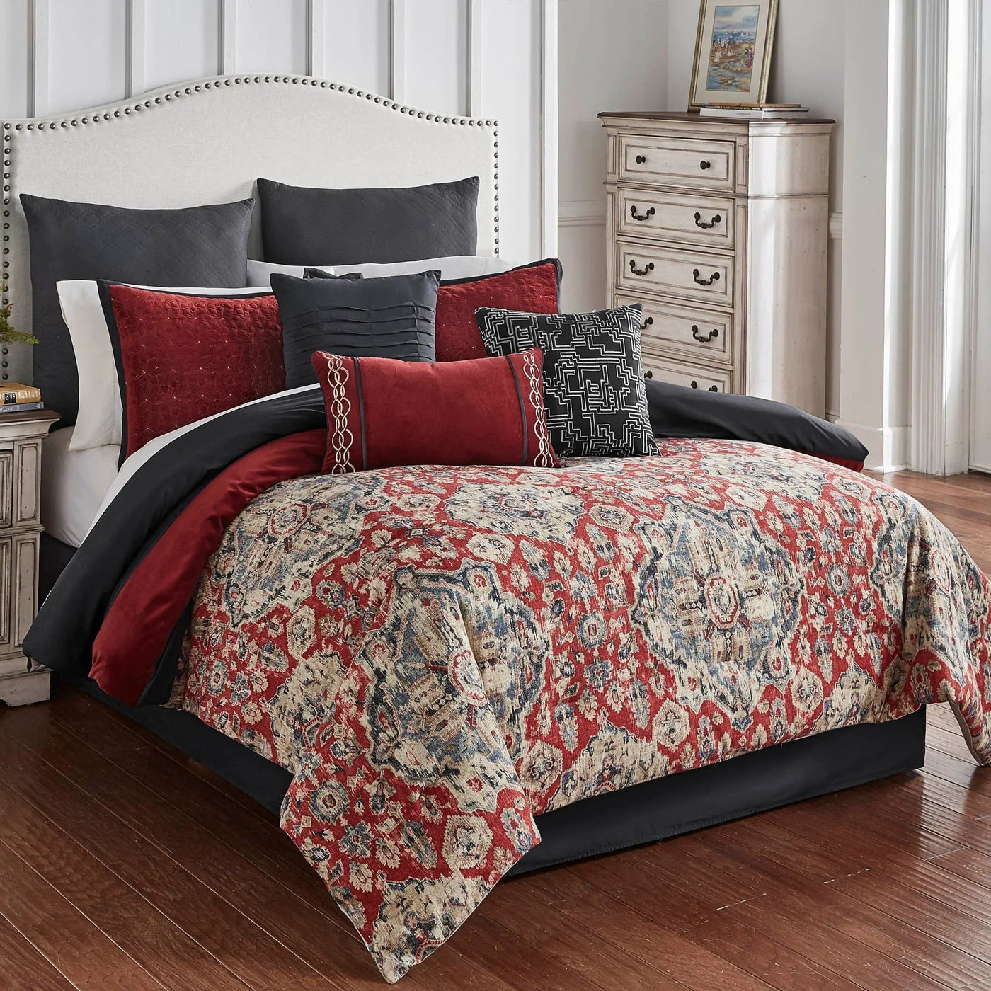 Sadler 9-Pc Burgundy & Blue Medallion Comforter Ensemble by HouseOfZazla