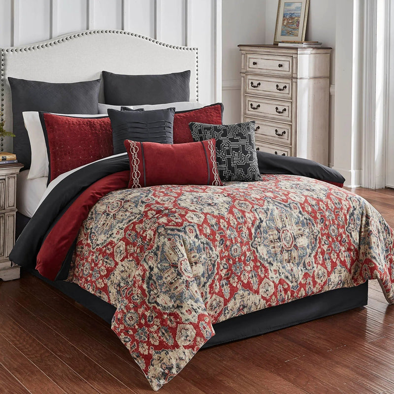 Sadler 9-Pc Burgundy & Blue Medallion Comforter Ensemble by HouseOfZazla