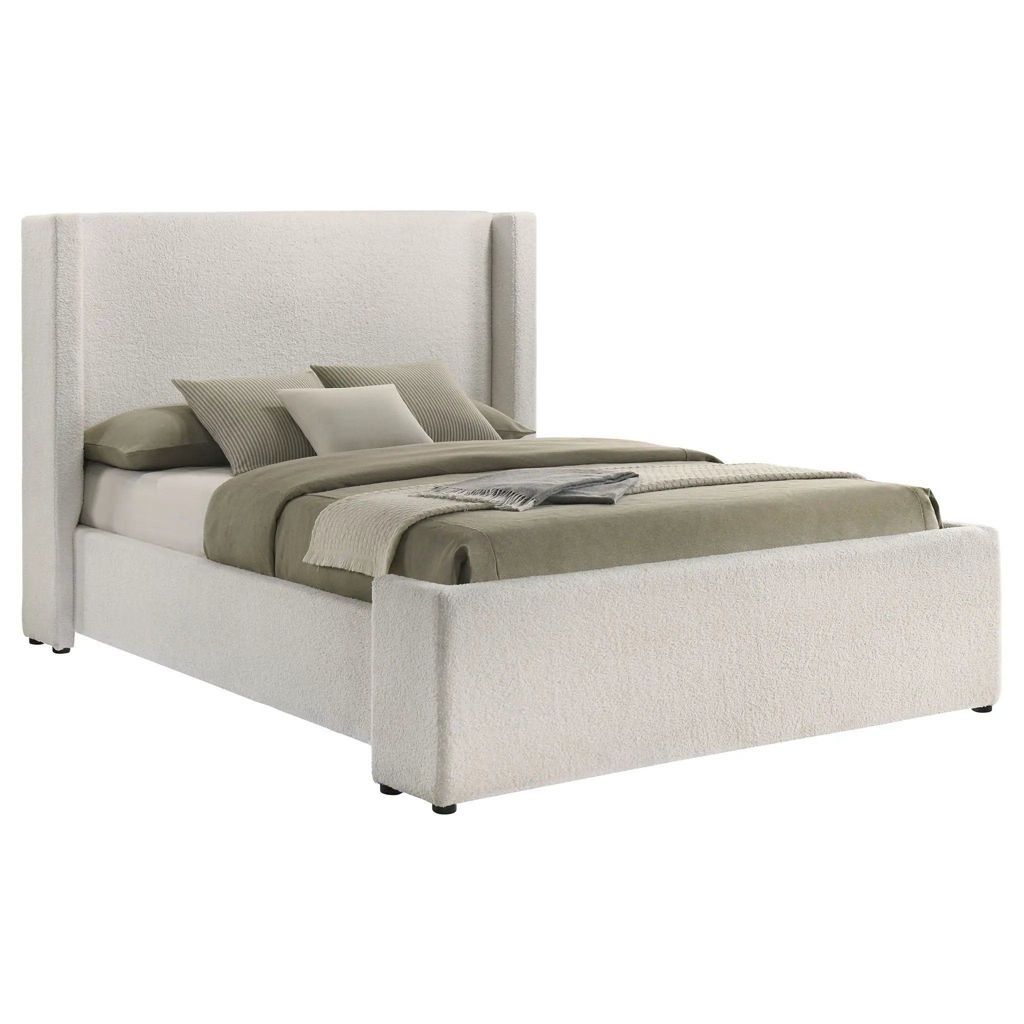 Alamosa Boucle Upholstered Queen Wingback Bed White by Unique Piece Furniture