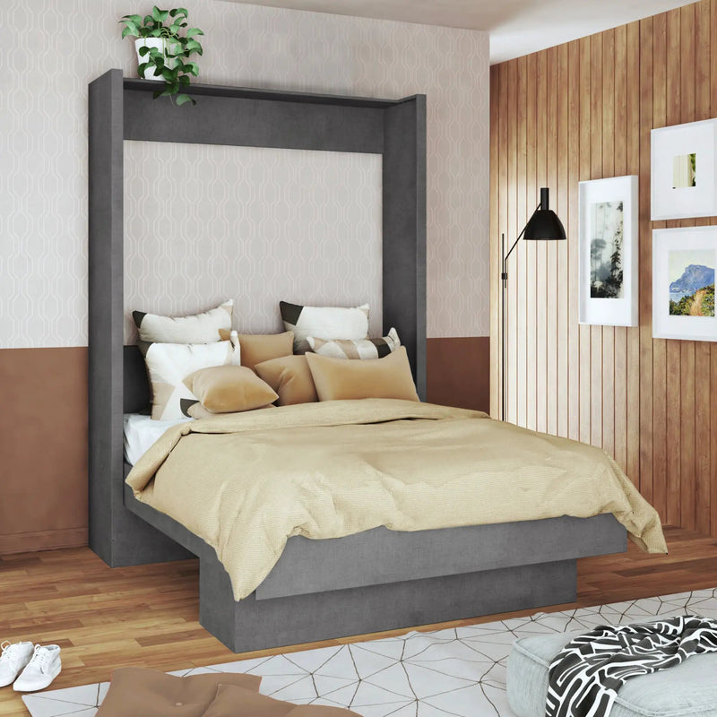 Easy-Lift Queen Murphy Wall Bed in Dark Grey with Shelf by Sharicks