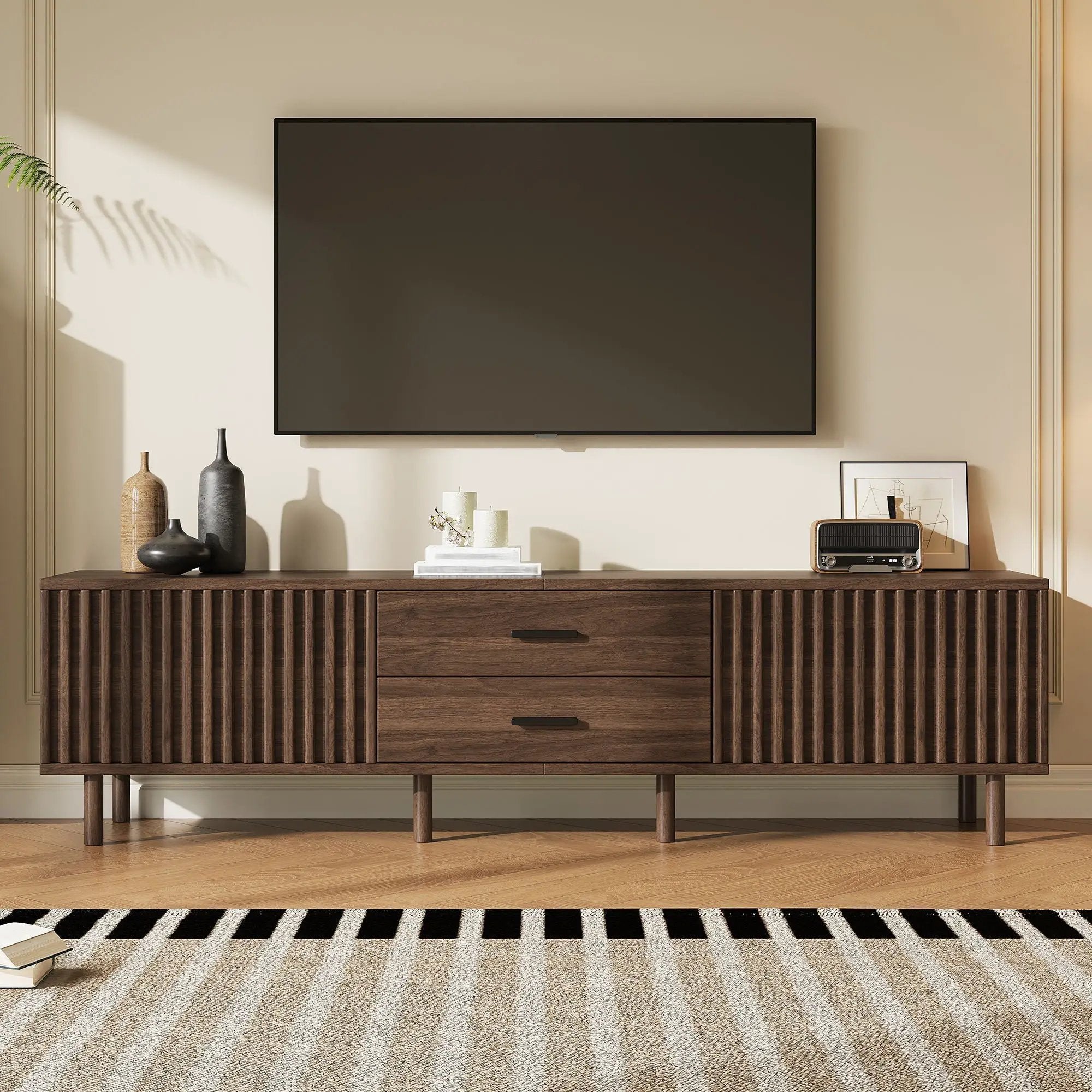 TV Stand For TVs Up To 80", Media Entertainment Center With Ample Storage - Dark Brown by HouseOfZazla