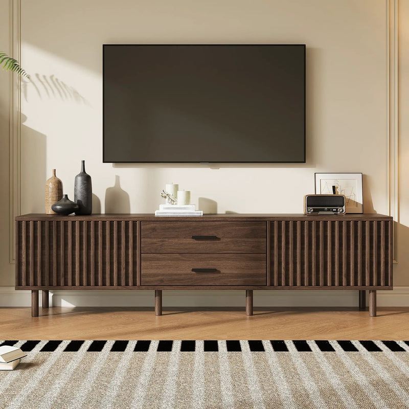 TV Stand For TVs Up To 80", Media Entertainment Center With Ample Storage - Dark Brown by Unique Piece Furniture