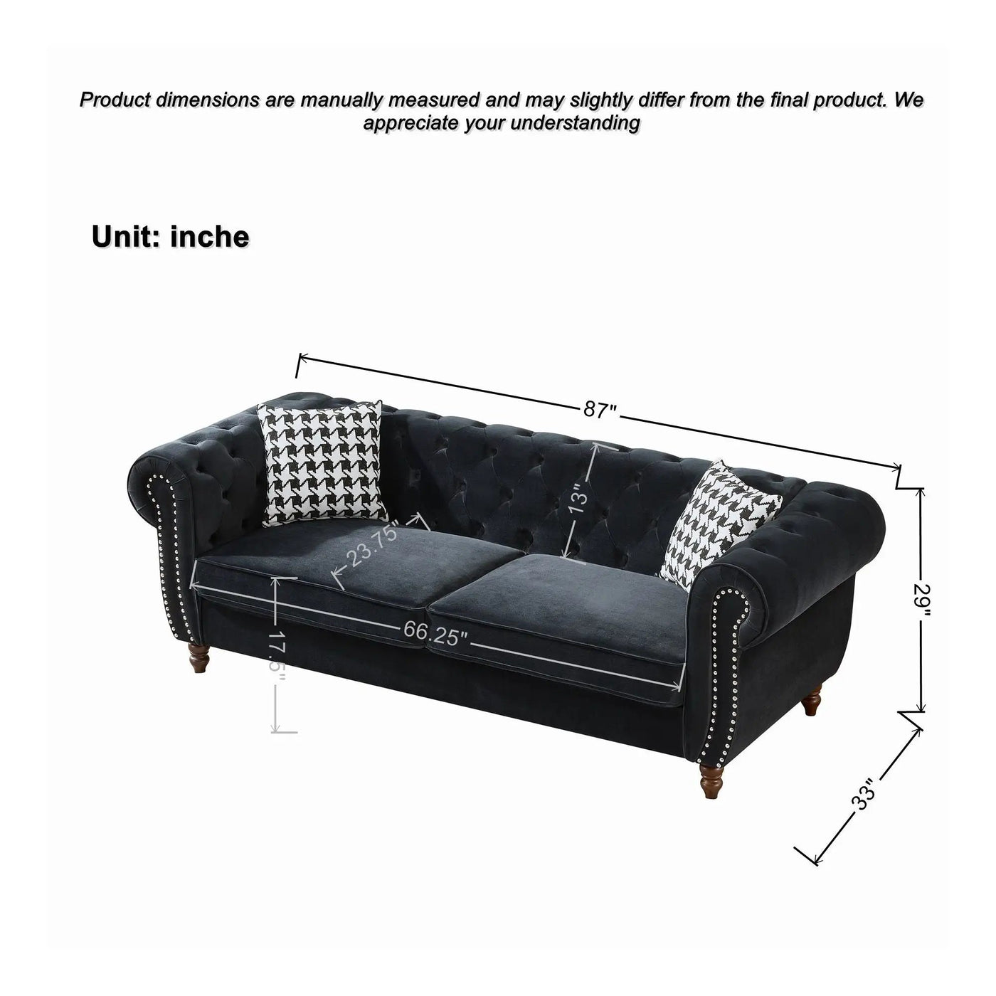 Chesterfield Upholstery Fabric Sofa With Roll Armrest & Nailhead by HouseOfZazla