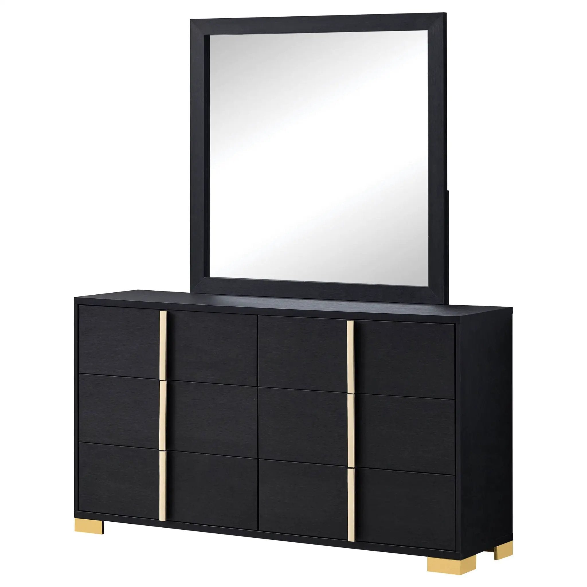 Marceline 6-drawer Dresser with Mirror Black by Unique Piece Furniture