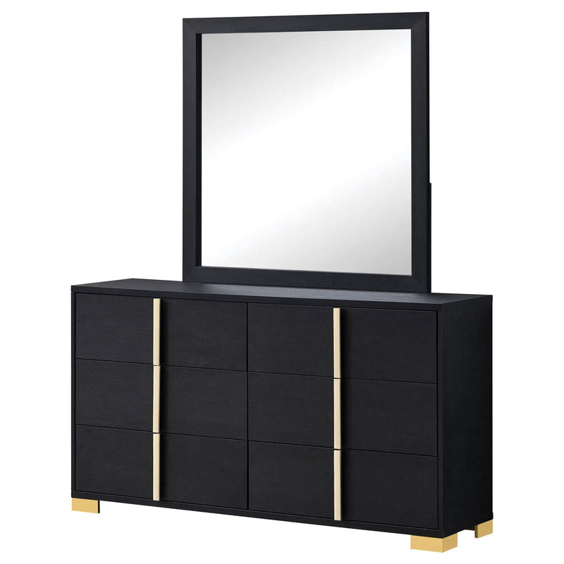 Marceline 6-drawer Dresser with Mirror Black by Unique Piece Furniture