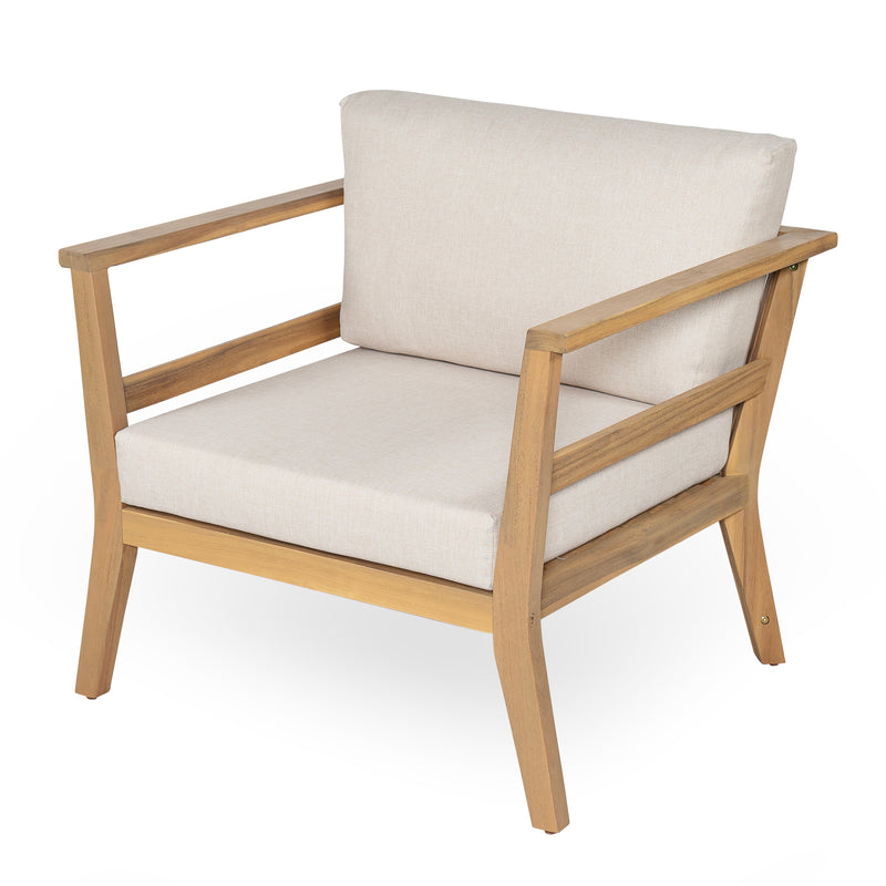 Acacia Wood Outdoor Club Chair with Arms - Removable Cushions, photo 2 of 10
