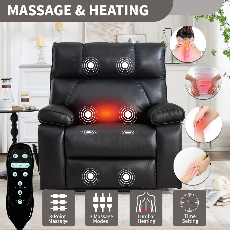 Black Leatheraire Heat Massage Recliner by HouseOfZazla