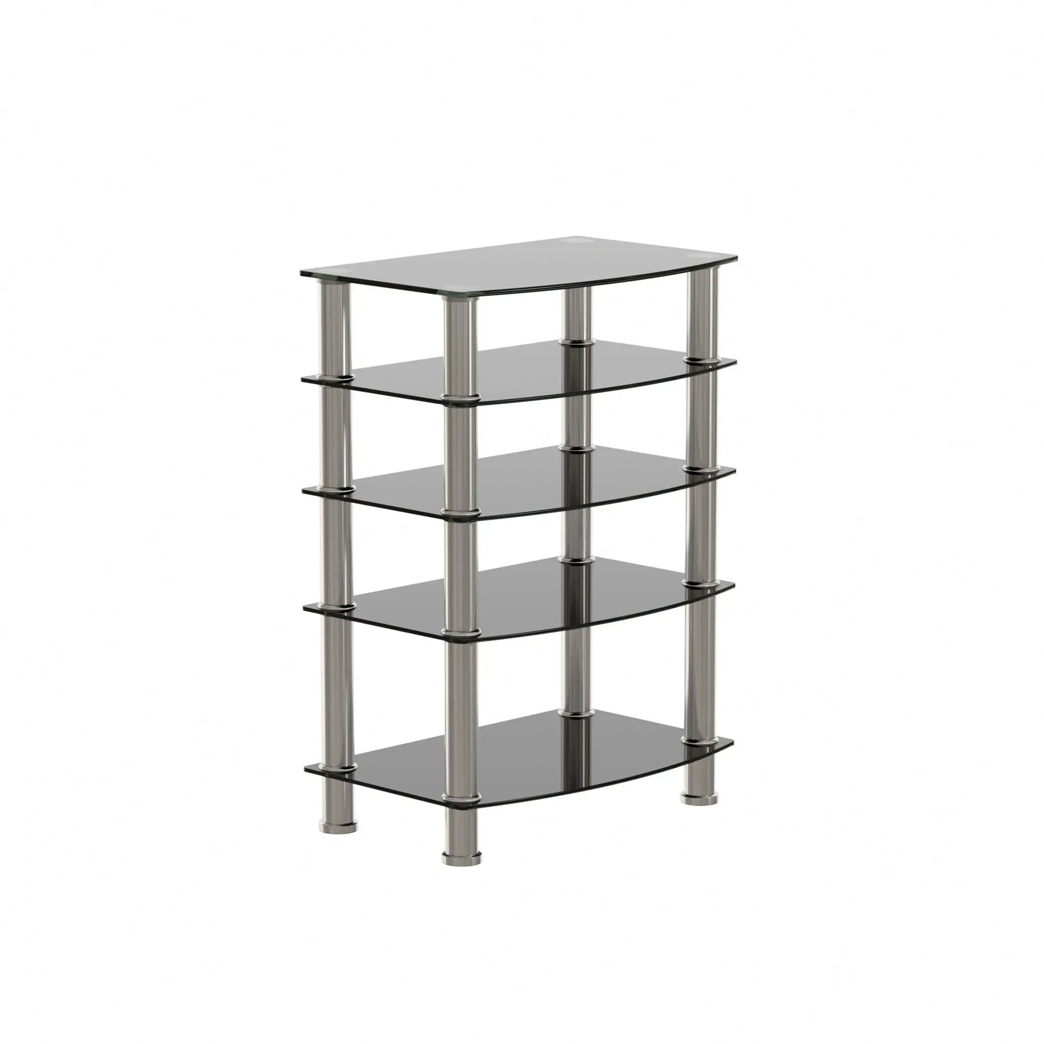 5 Tier Tempered Glass Side Table, Stainless Steel Frame End Table For Living Room, Bedroom - Black by HouseOfZazla