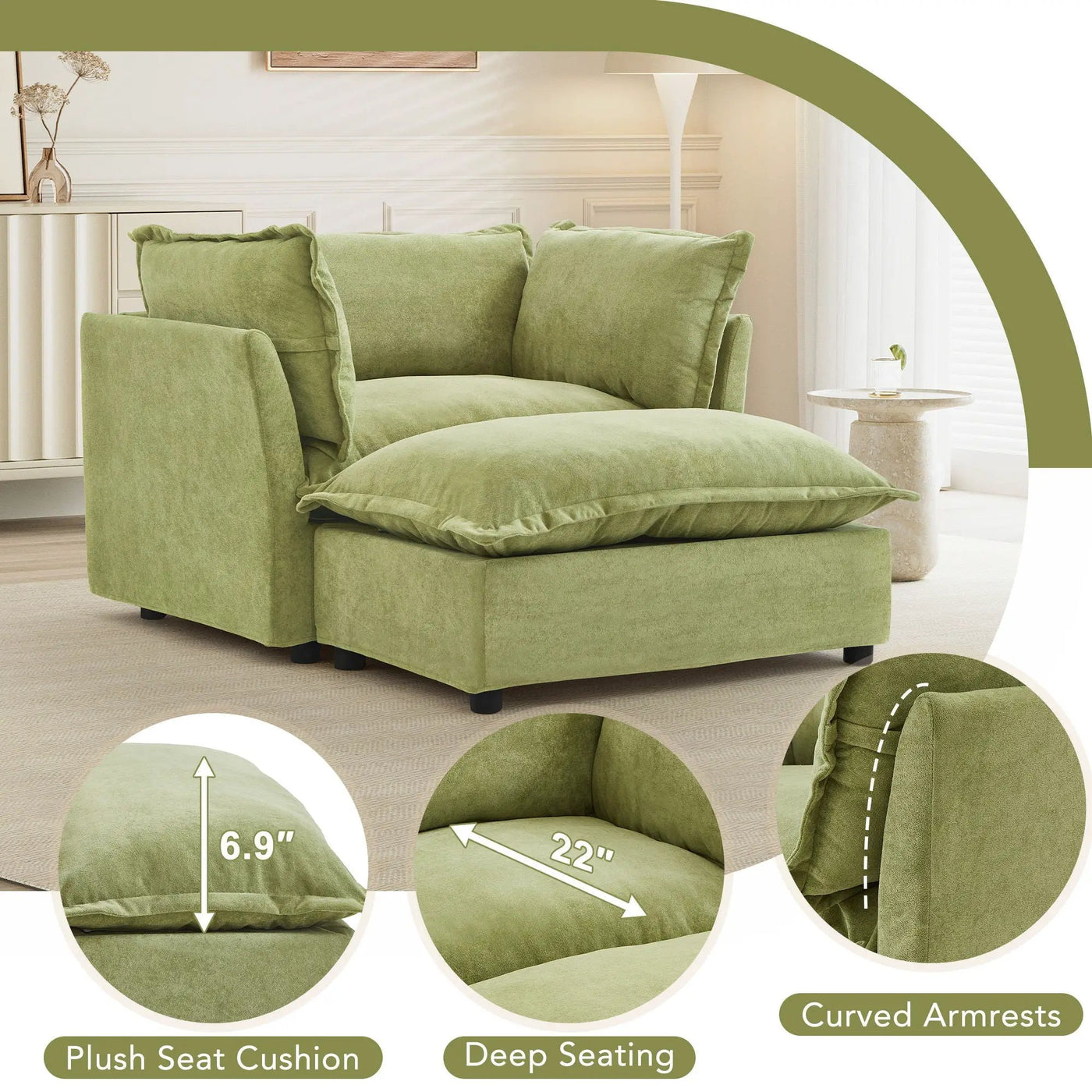 Modern Armchair Sofa With Movable Ottoman by HouseOfZazla