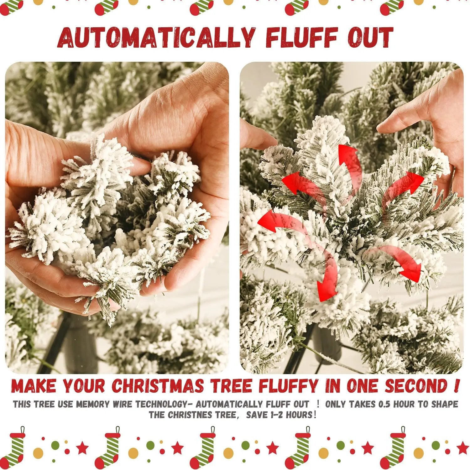8ft Flocked Pre-Lit Christmas Tree with 500 UL Warm Lights by HouseOfZazla