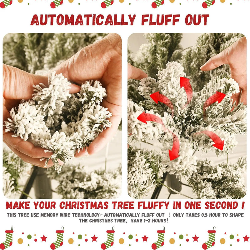 8ft Flocked Pre-Lit Christmas Tree with 500 UL Warm Lights by HouseOfZazla