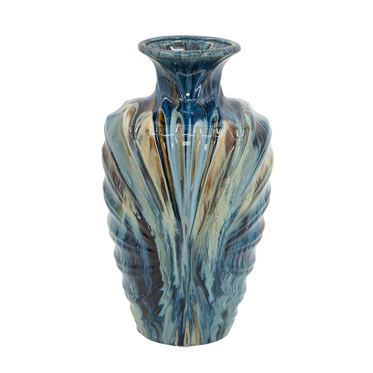 D8.7x15.5' Blue and Brown Reactive Glazed Vase by HouseOfZazla