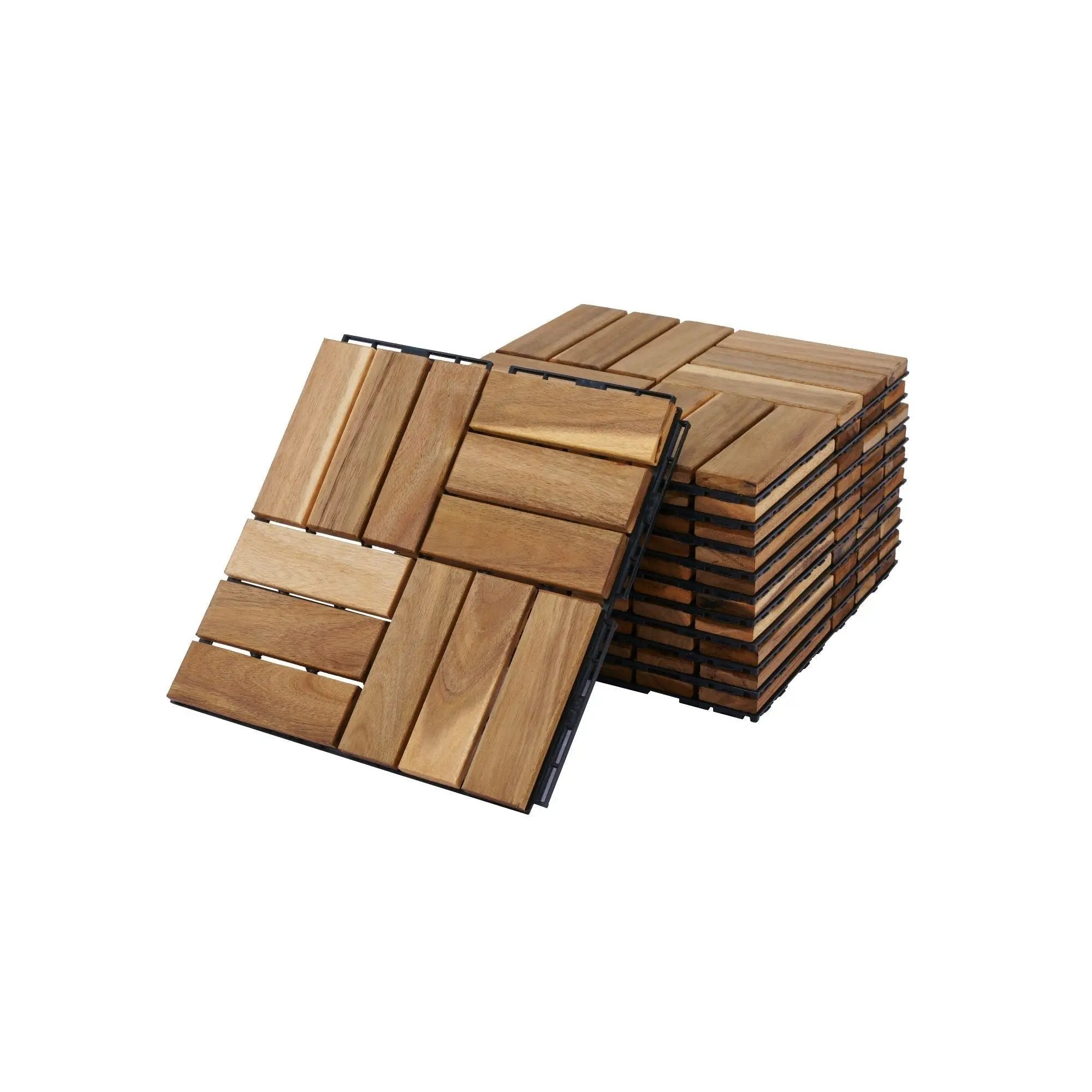 Interlocking Deck Tiles Checker Pattern, Square Acacia Hardwood Outdoor Flooring For Patio, Bancony, Pool Side by HouseOfZazla