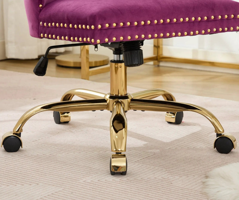 Office Chair Modern Velvet Upholstered Tufted Button (Purple) by HouseOfZazla