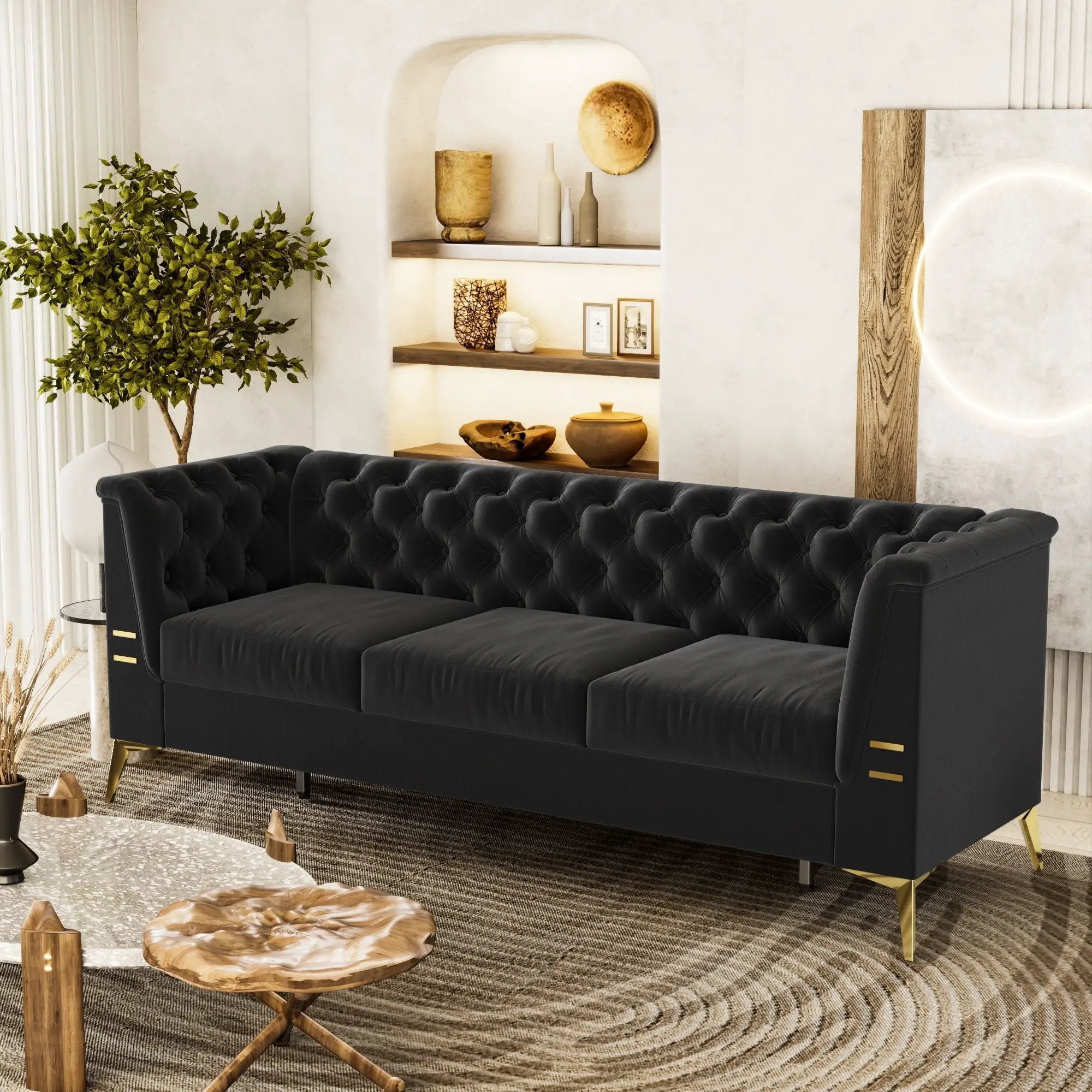 Luxurious Sofa With Legs, Modern Chesterfield Design, Tufted Upholstery, 3 Seat Couch For Living Room And Office by HouseOfZazla