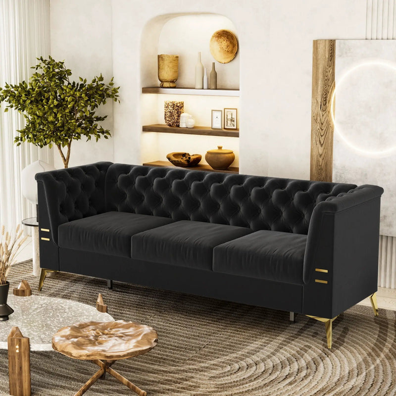 Luxurious Sofa With Legs, Modern Chesterfield Design, Tufted Upholstery, 3 Seat Couch For Living Room And Office by HouseOfZazla