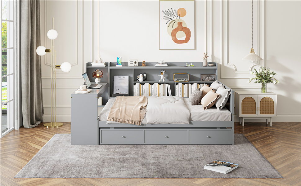 Daybed With 3 Drawers USB Ports And Desk by HouseOfZazla
