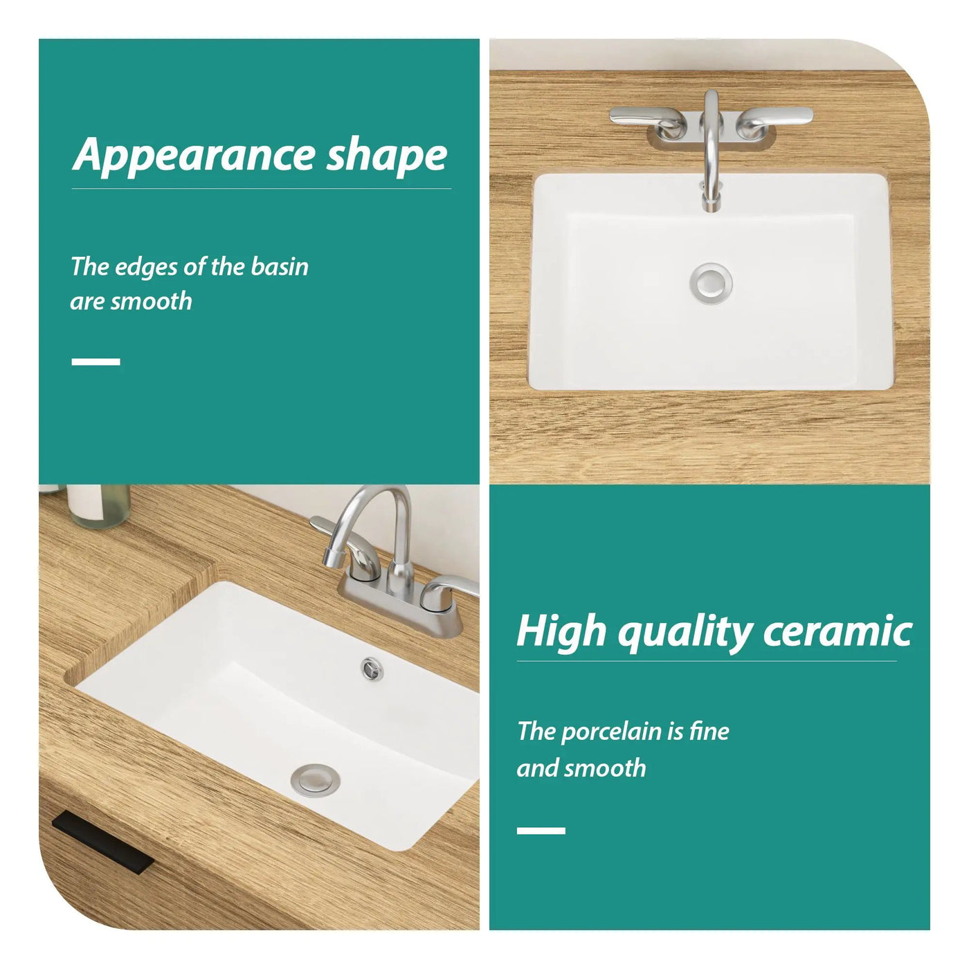 Modern Ceramic Rectangular Undermount Bathroom Sink With Overflow by HouseOfZazla