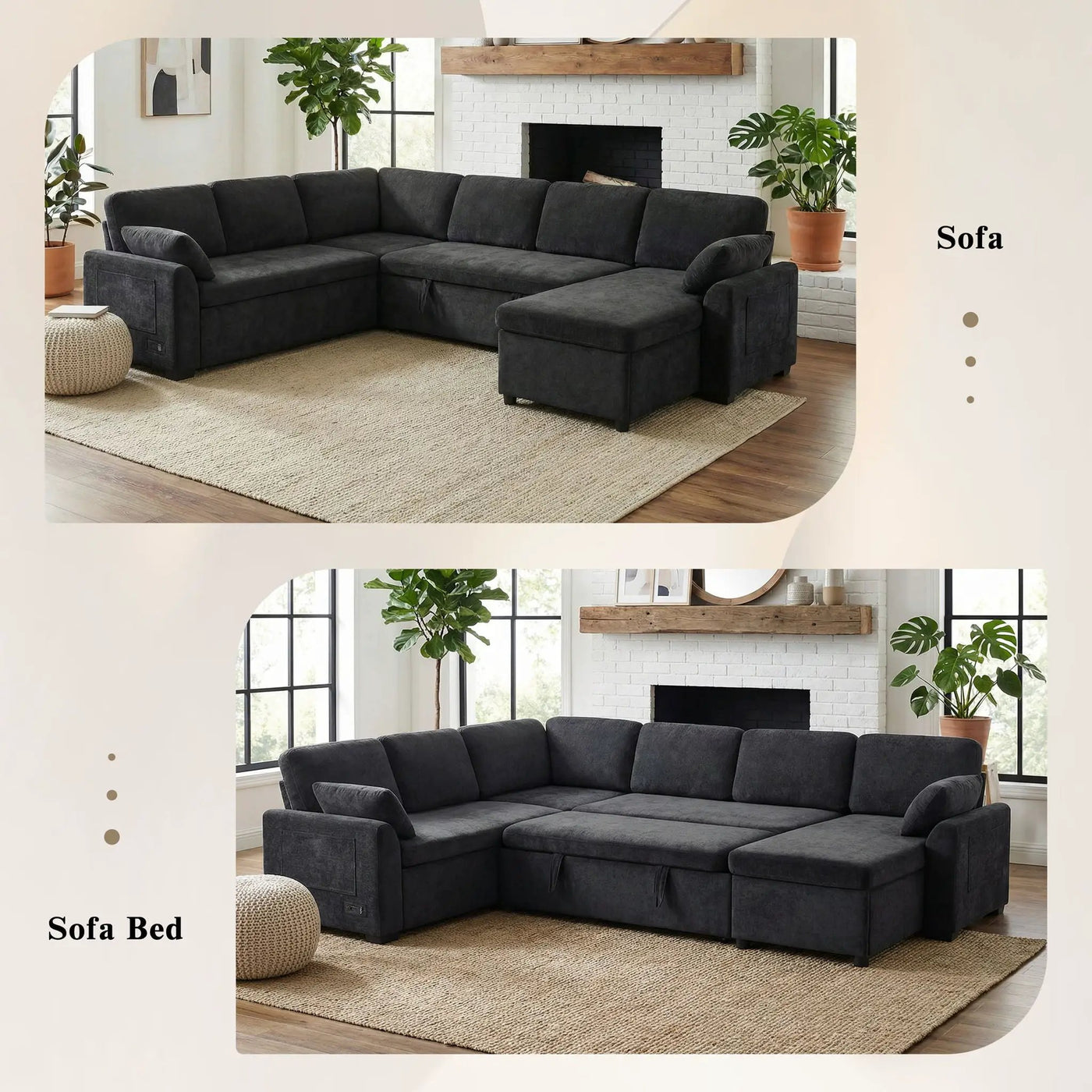 Convertible U-Shaped Sectional Sofa Bed With Reversible Chaise by HouseOfZazla