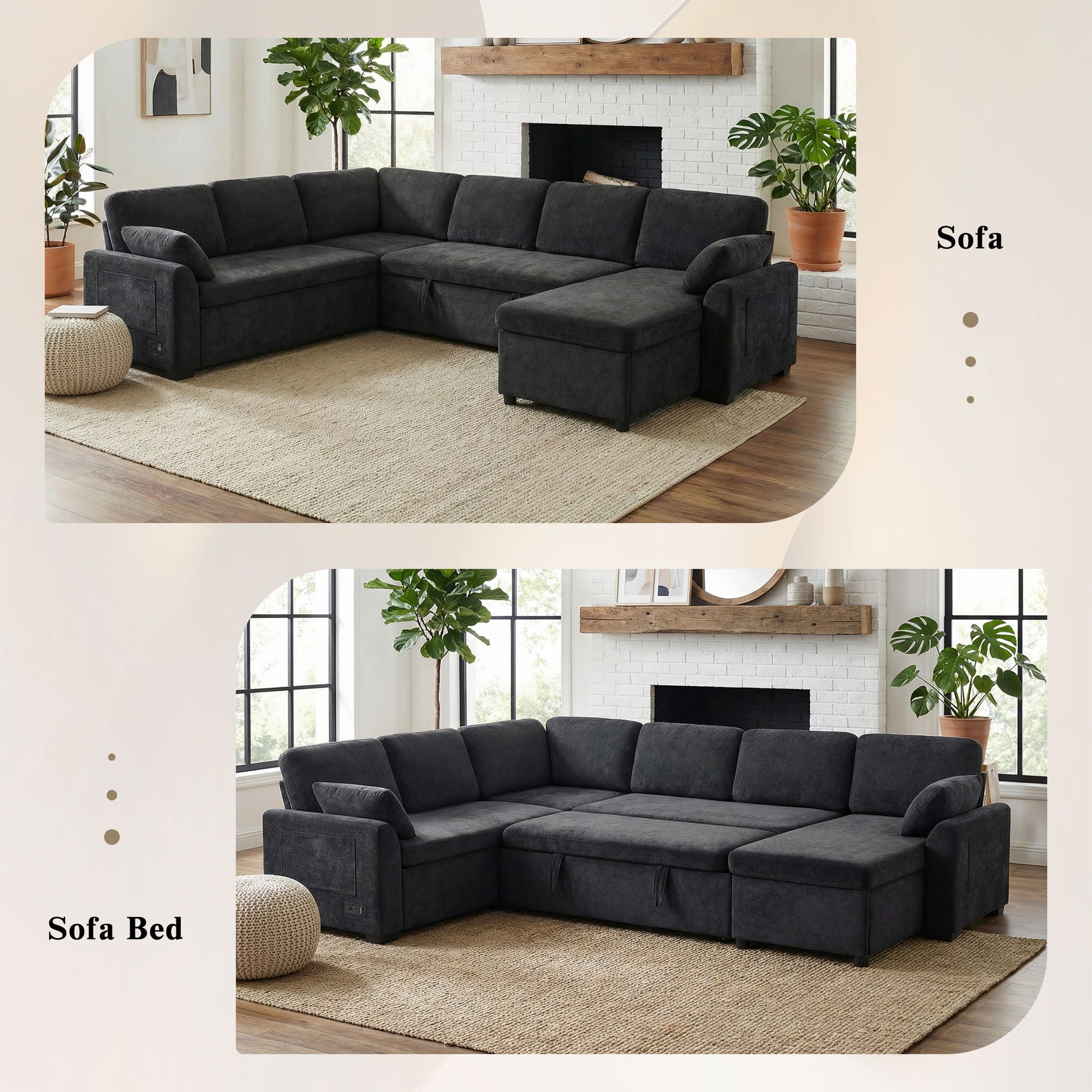 Convertible U-Shaped Sectional Sofa Bed With Reversible Chaise by HouseOfZazla