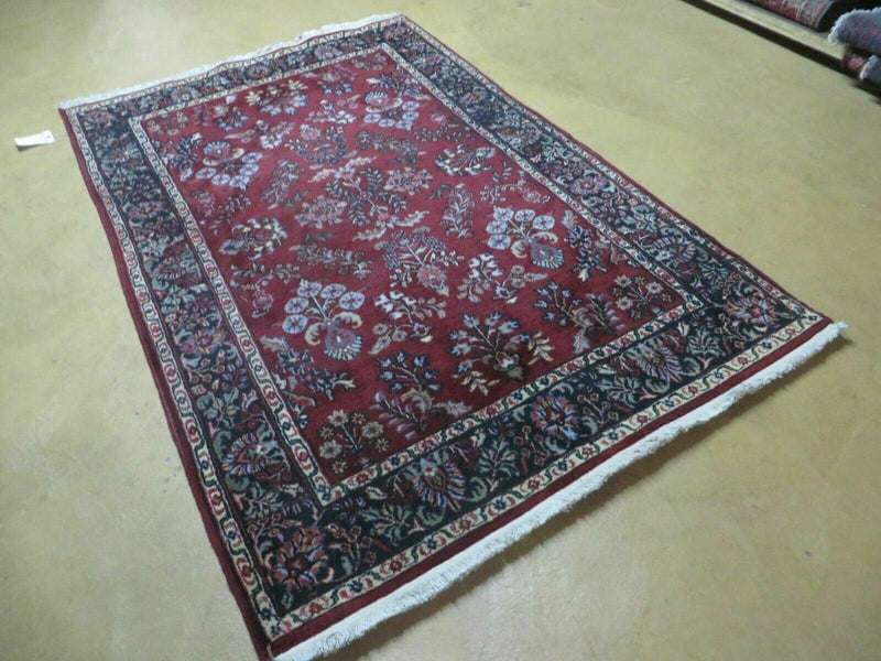 4' X 6' Vintage Handmade Fine India Jaipur Floral Oriental Wool Rug Red Nice by Jewel Rugs