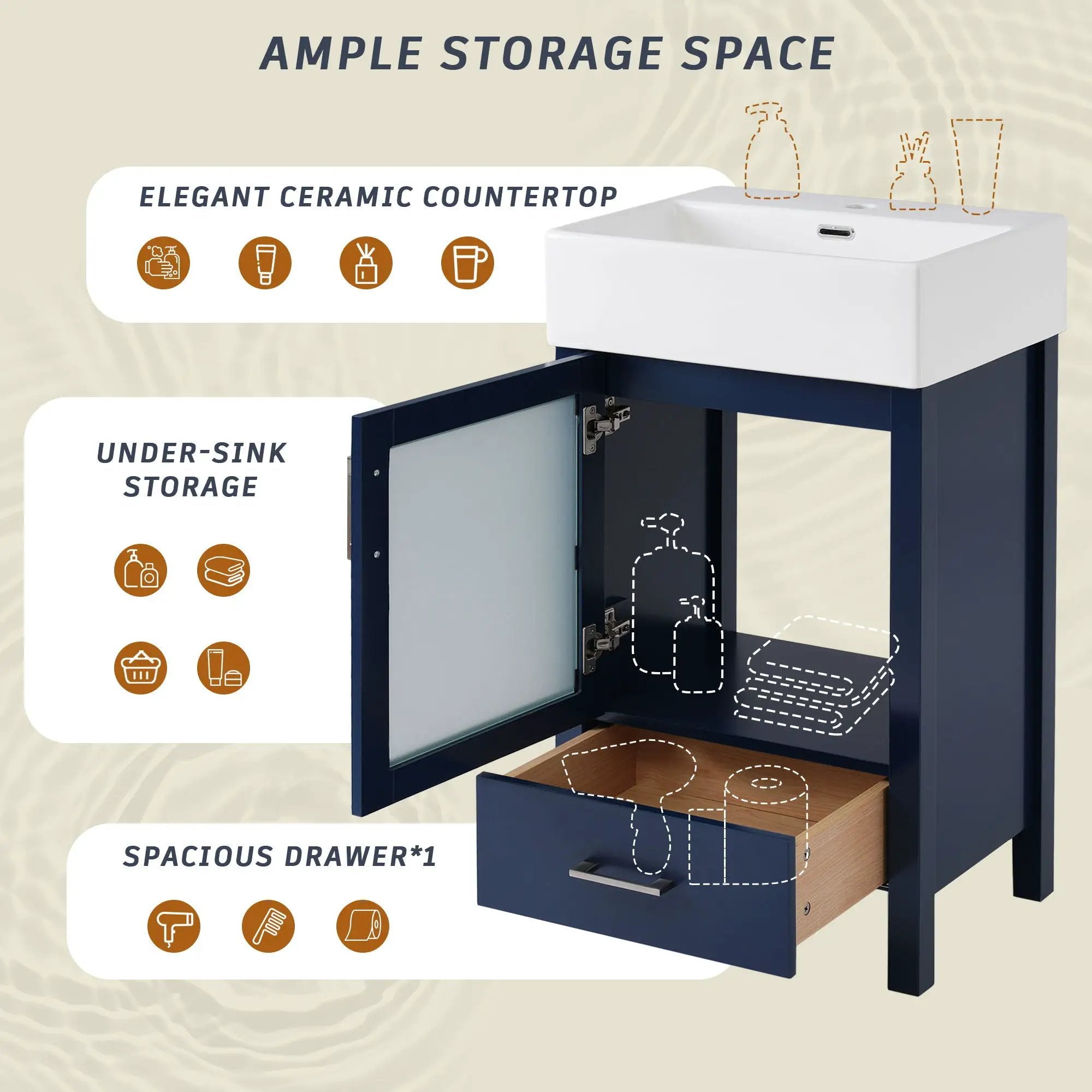 Bathroom Vanity With Ceramic Sink And Ample Storage, Ideal For Small Bathrooms by HouseOfZazla