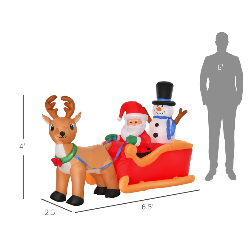 HOMCOM 6.5 ft Long Christmas Inflatables Outdoor Decorations Santa Claus on Sleigh, Reindeer and Snowman with LED Lights for Holiday Yard Christmas Decor, photo 6 of 9