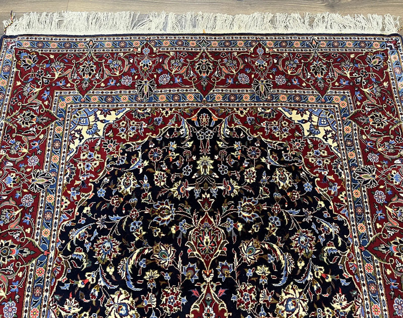 Dark Blue Persian Rug 5x8, Kork Wool Semi Antique Kashan Carpet, Very Fine Lachak Toranj Rug, Hand Knotted Floral Medallion Rug, 5 x 8 Oriental Rug by Jewel Rugs