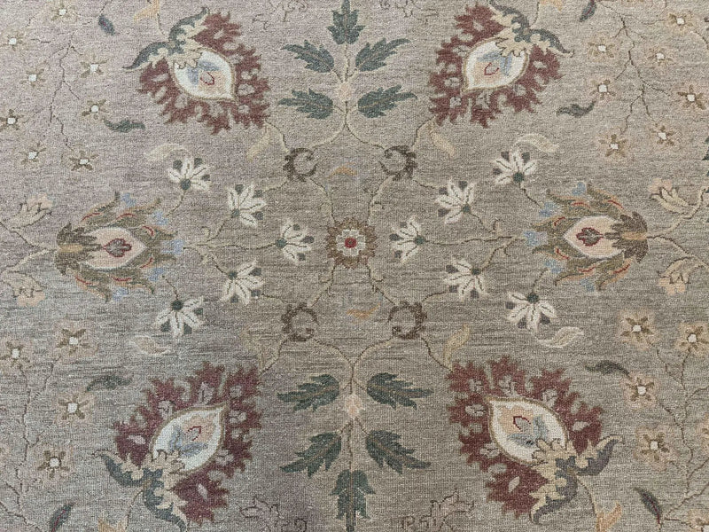 Large Turkish Soumak Rug 10x14, Flatweave Dhurrie, Handmade, Light Green and Salmon by Jewel Rugs