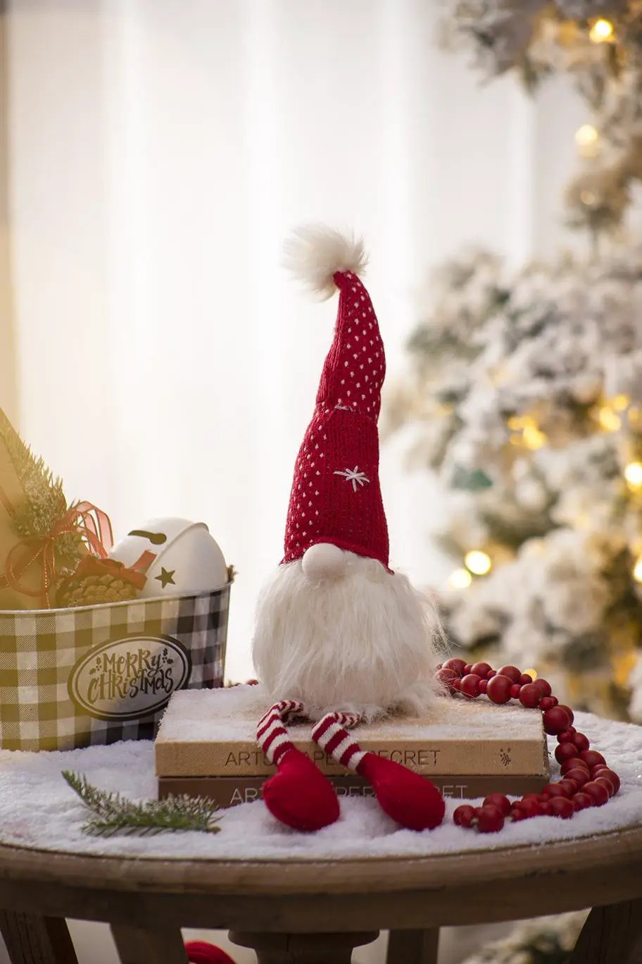 Christmas Gnomes Decorations, Christmas Table Home Ornaments For Holiday Party Gifts (Set of 2) - White / Red by Unique Piece Furniture