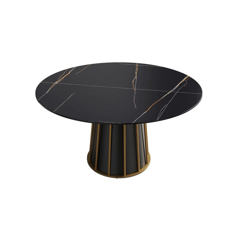 Modern Artificial Stone Round Metal Iron Base Dining Table, Can Accommodate 6 People (Not Including Chairs.) - Black by HouseOfZazla