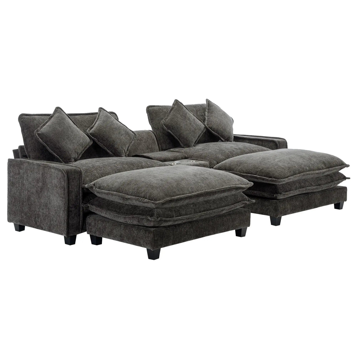 Modern Sectional Sofa With Removable Ottomans, USB Ports by HouseOfZazla