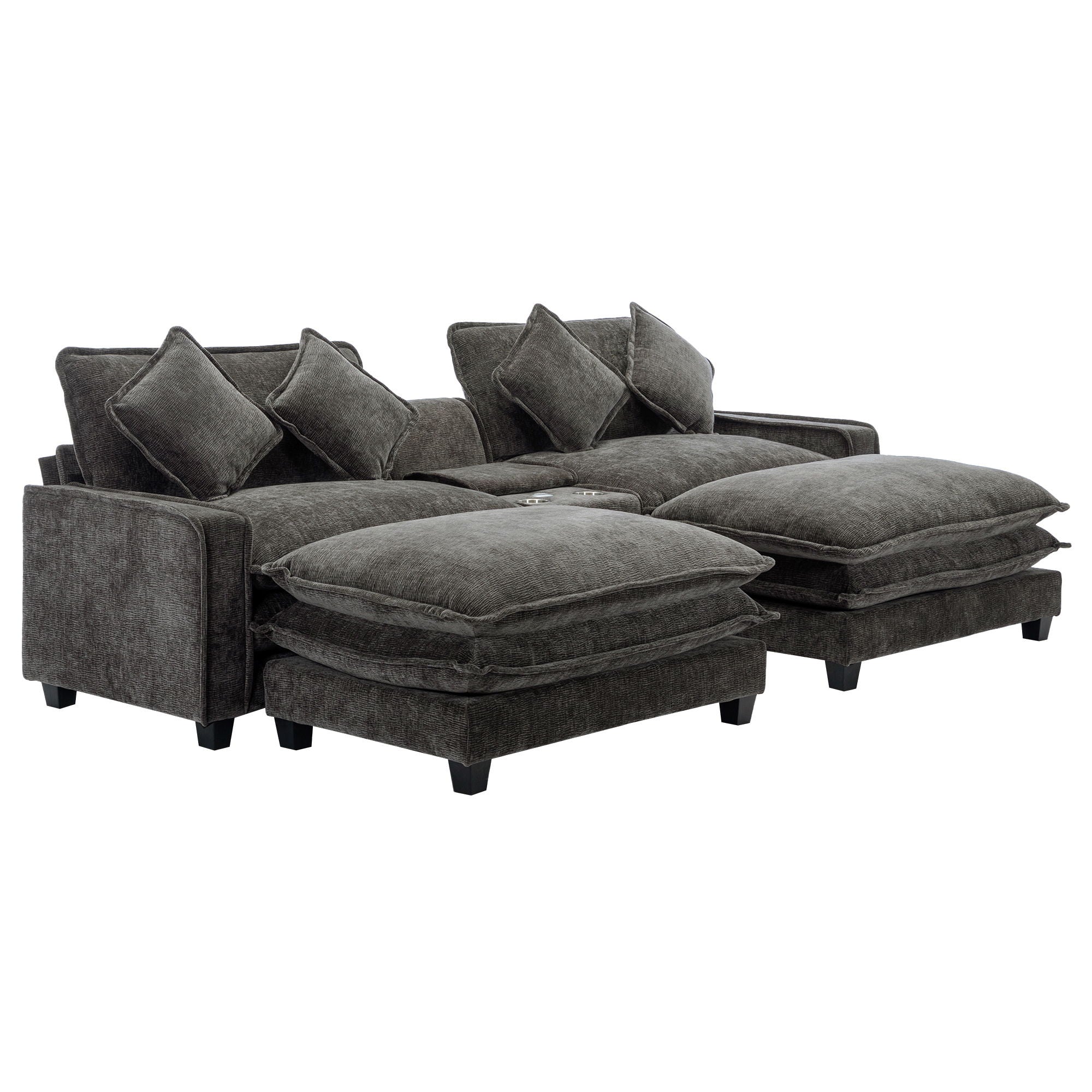 Modern Sectional Sofa With Removable Ottomans, USB Ports by HouseOfZazla