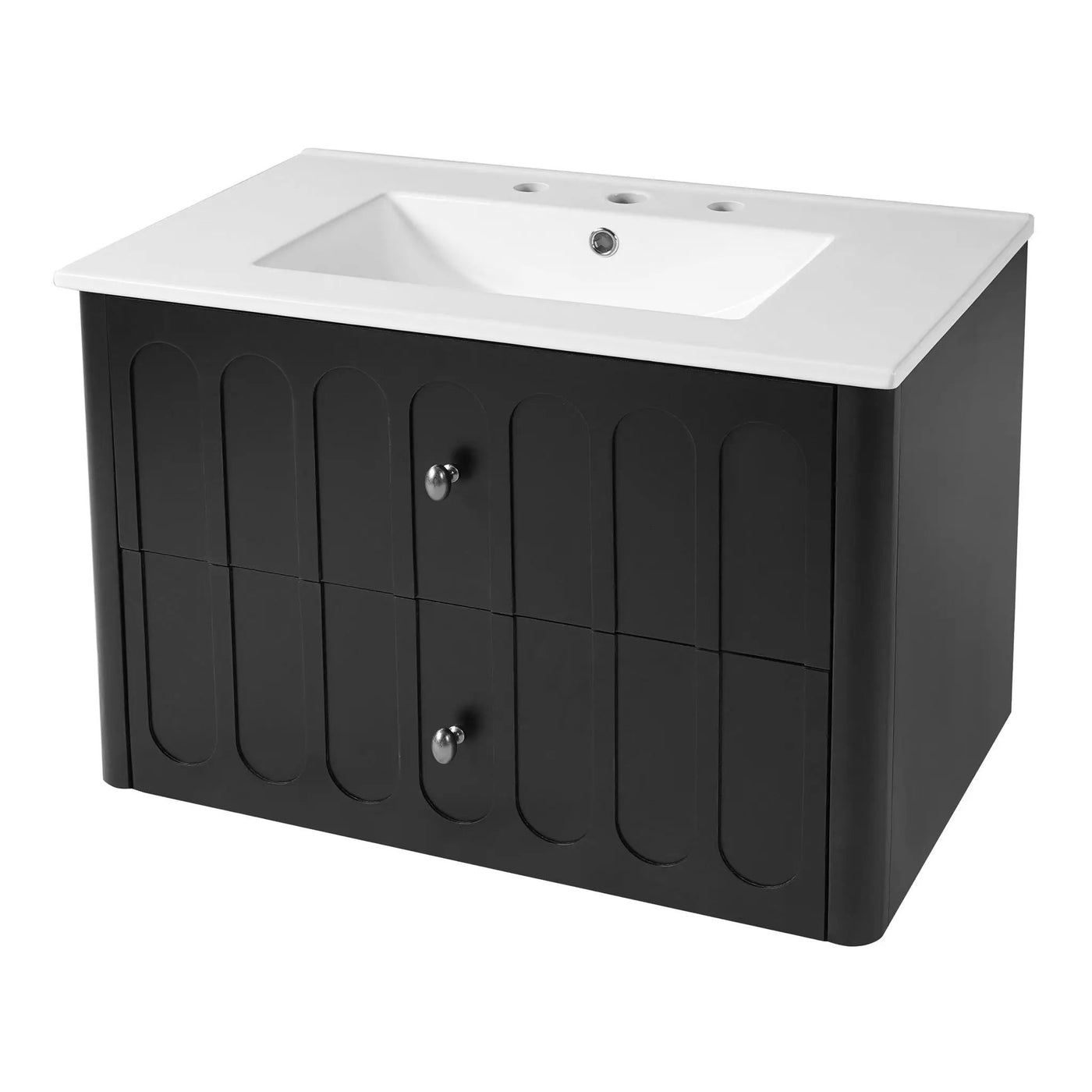 Floating Bathroom Vanity With Oval Knobs & Round Edge, Soft Close Drawer Slides by HouseOfZazla
