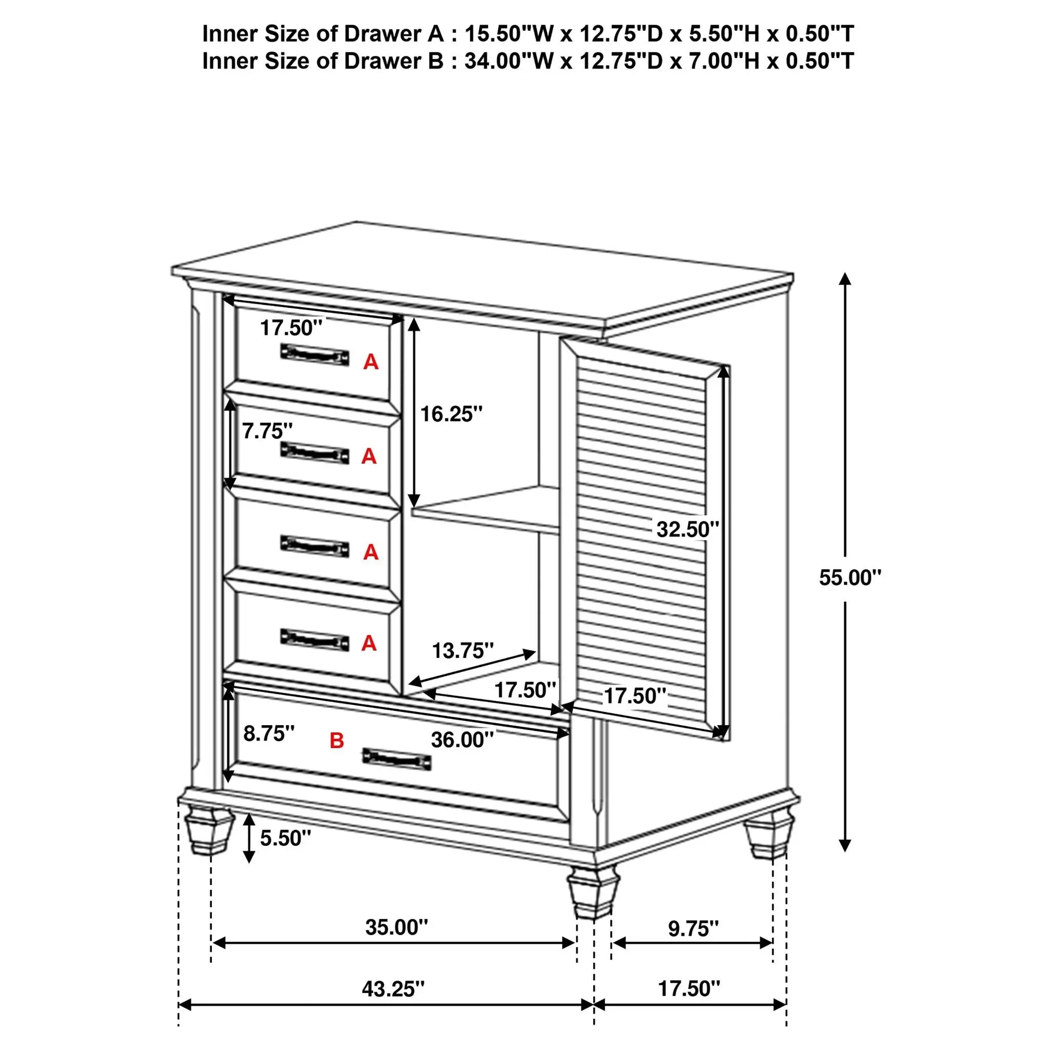 Franco 5-drawer Door Chest Distressed White by Unique Piece Furniture