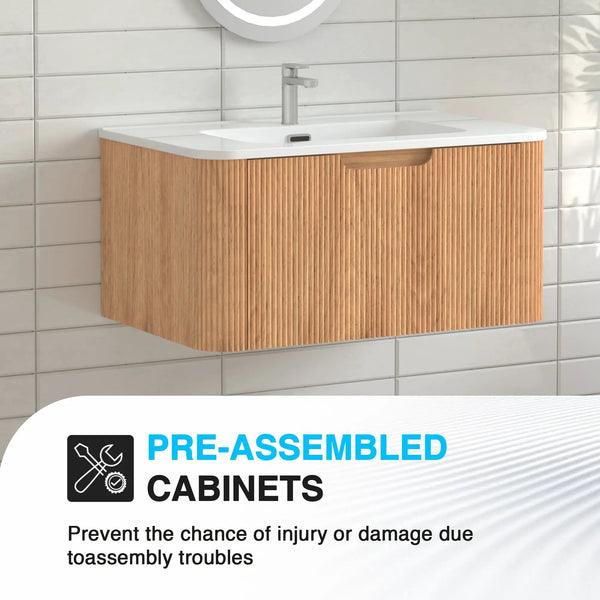 30-Inch Wall-Mounted Floating Solid Wood Bathroom Vanity, photo 2 of 10