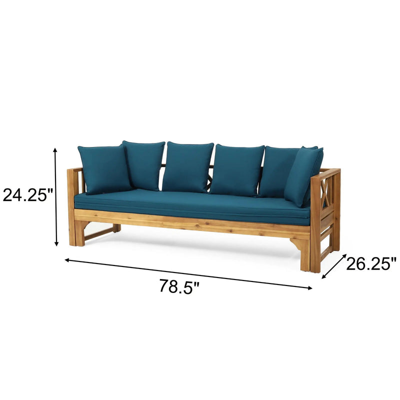 Outdoor Daybed With X-Shaped Panel Backrest And Armrests - Teak by HouseOfZazla