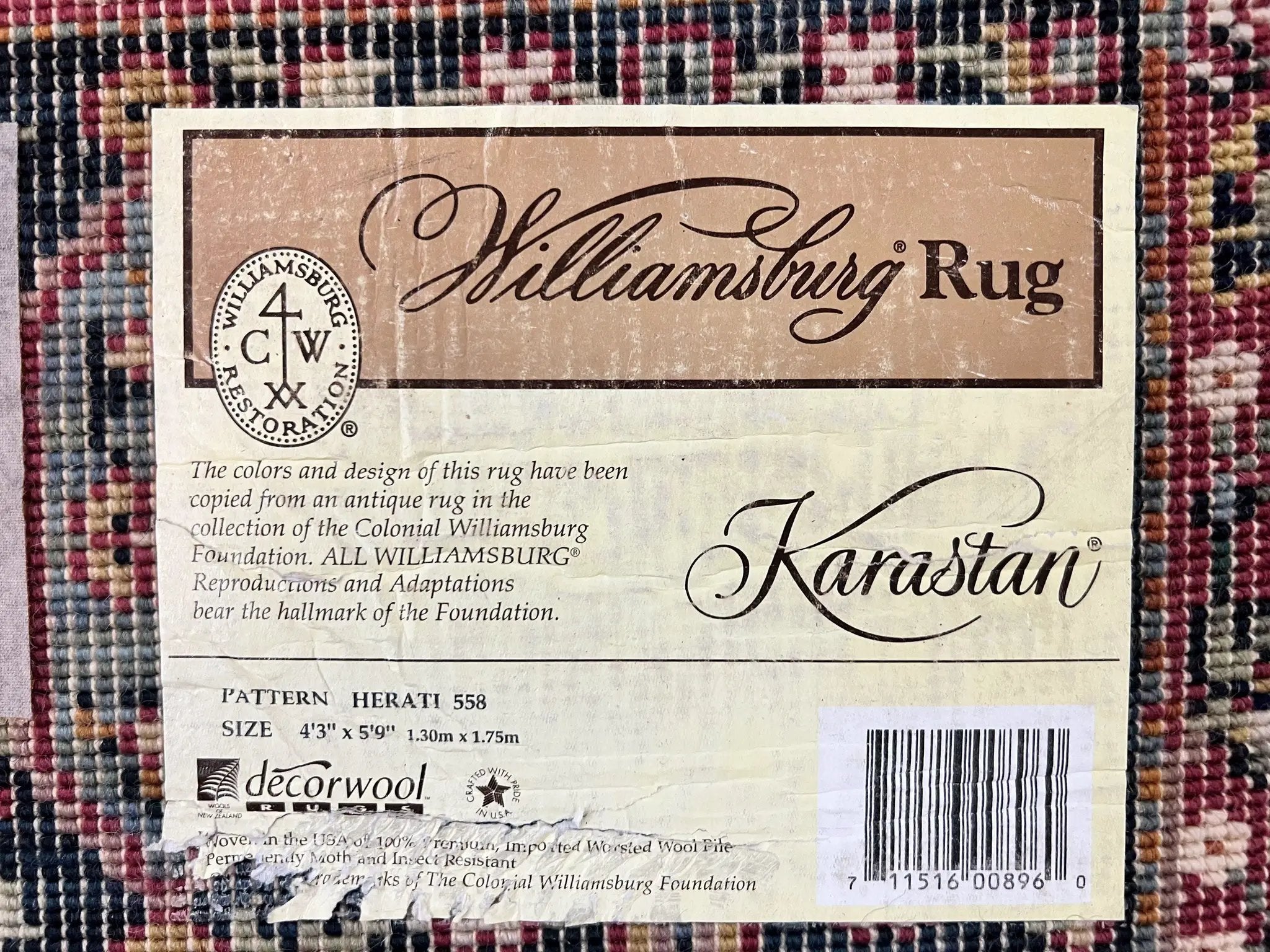 Karastan Rug 4x6, Williamsburg Herati #558, Wool Karastan Carpet, Vintage Karastan Persian Area Rug, Wool Pile by Jewel Rugs
