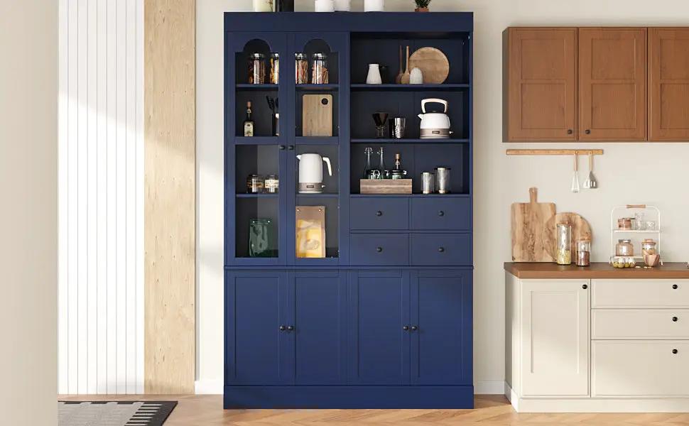 TOPMAX Freestanding Buffet With Hutch - Tall Kitchen Pantry Cabinet by HouseOfZazla