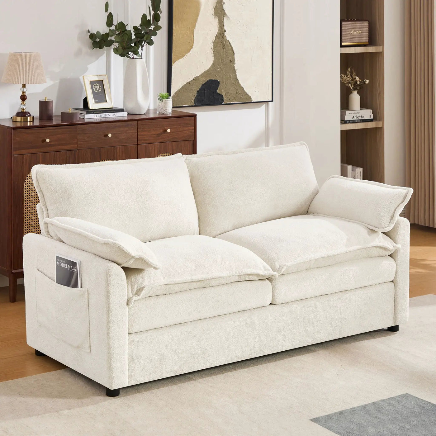 Modern Loveseat Sofa, Upholstered Couch With Side Storage Pockets by HouseOfZazla