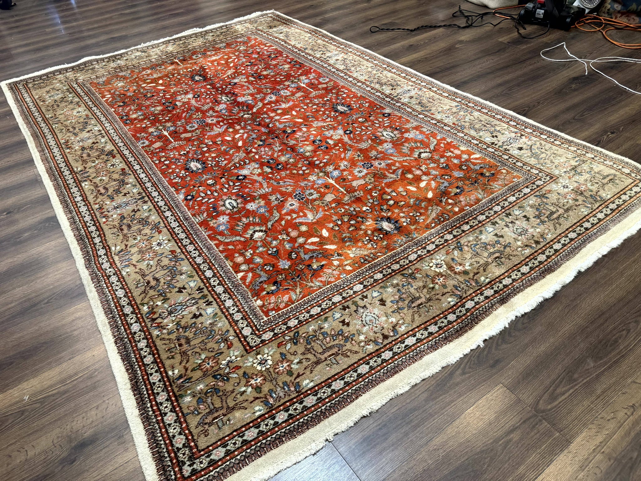 Persian Tabriz Rug 6x10, Burnt Orange and Tan, Animal Pictorials, Deer, Floral, Taba Tabae Carpet by Jewel Rugs