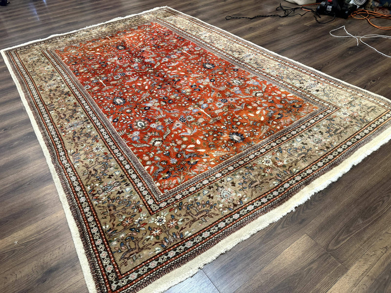 Persian Tabriz Rug 6x10, Burnt Orange and Tan, Animal Pictorials, Deer, Floral, Taba Tabae Carpet by Jewel Rugs